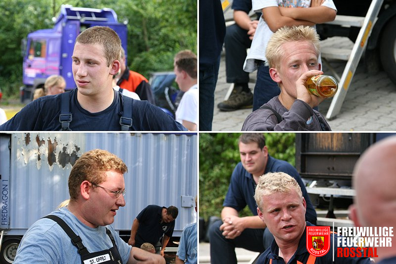 Bild 15 von 15 Die drei Kameraden direkt nach der "Flammenh&ouml;lle" sowie der Ausbilder (unten rechts).