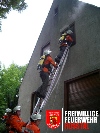 Bild 1 von 2 Mit der Steckleiter war es so nicht m&ouml;glich durch das Fenster zu gelangen, da kein Platz mehr zum Einstieg &uuml;brig blieb.