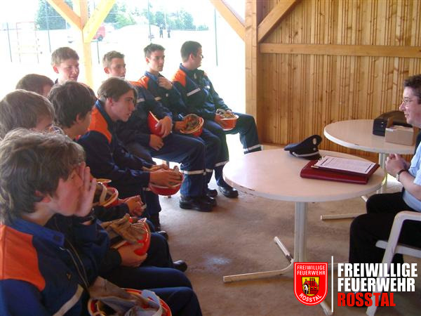 Bild 9 von 15 N&auml;chste &Uuml;bung: "Fragenbeantwortung"Der Schiedsrichter stellt in einem Zeitraum von 15 Minuten Fragen zur Feuerwehr aber auch &uuml;ber Allgemeinwissen an die gesamte Gruppe.