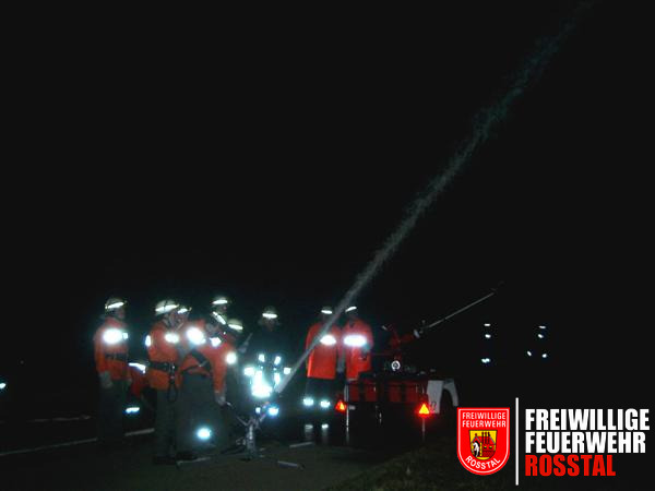 Bild 9 von 10 Der Wasserwerfer der FF Ro&szlig;tal im Einsatz.